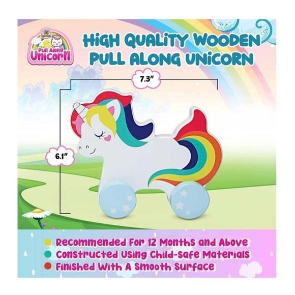 NIB Ratatoys Wooden Toys Unicorn Baby Toy Pull Along for 1 Year Old and Above - Picture 4 of 8
